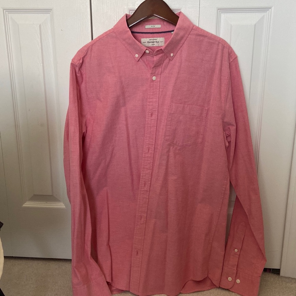 Hawker Rye premium quality mens long sleeve button up. Light red, size large.